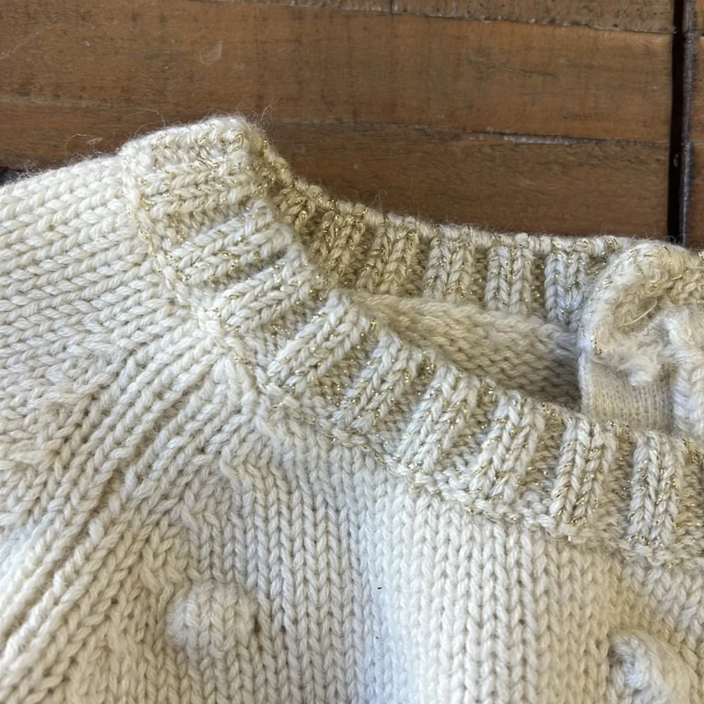 Jacadi cream knit Pom Pom sweater dress